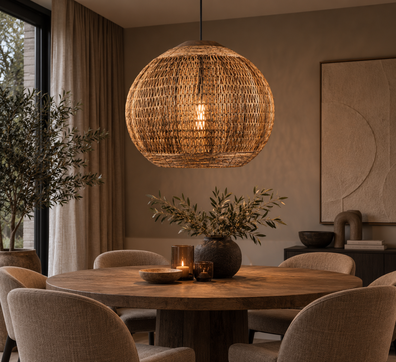 Natuurlijke hanglamp TUMBLER WING Ø70 cm | Bright Brown