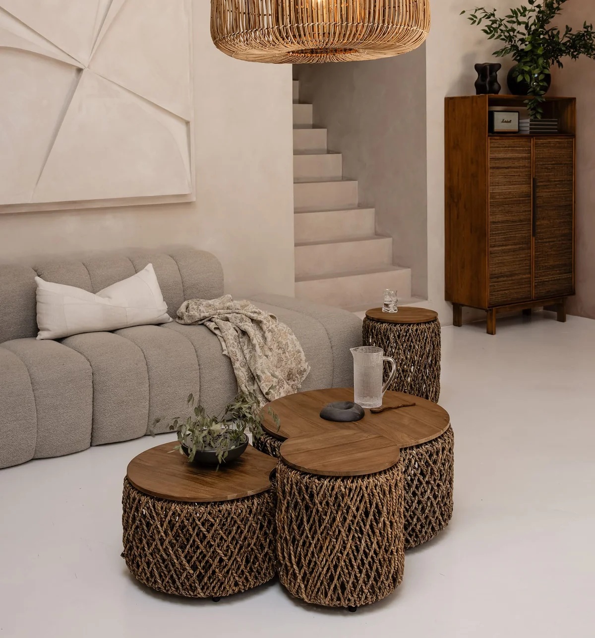 Natuurlijke bijzettafel KNUT PADI set van 3 | Bright Brown