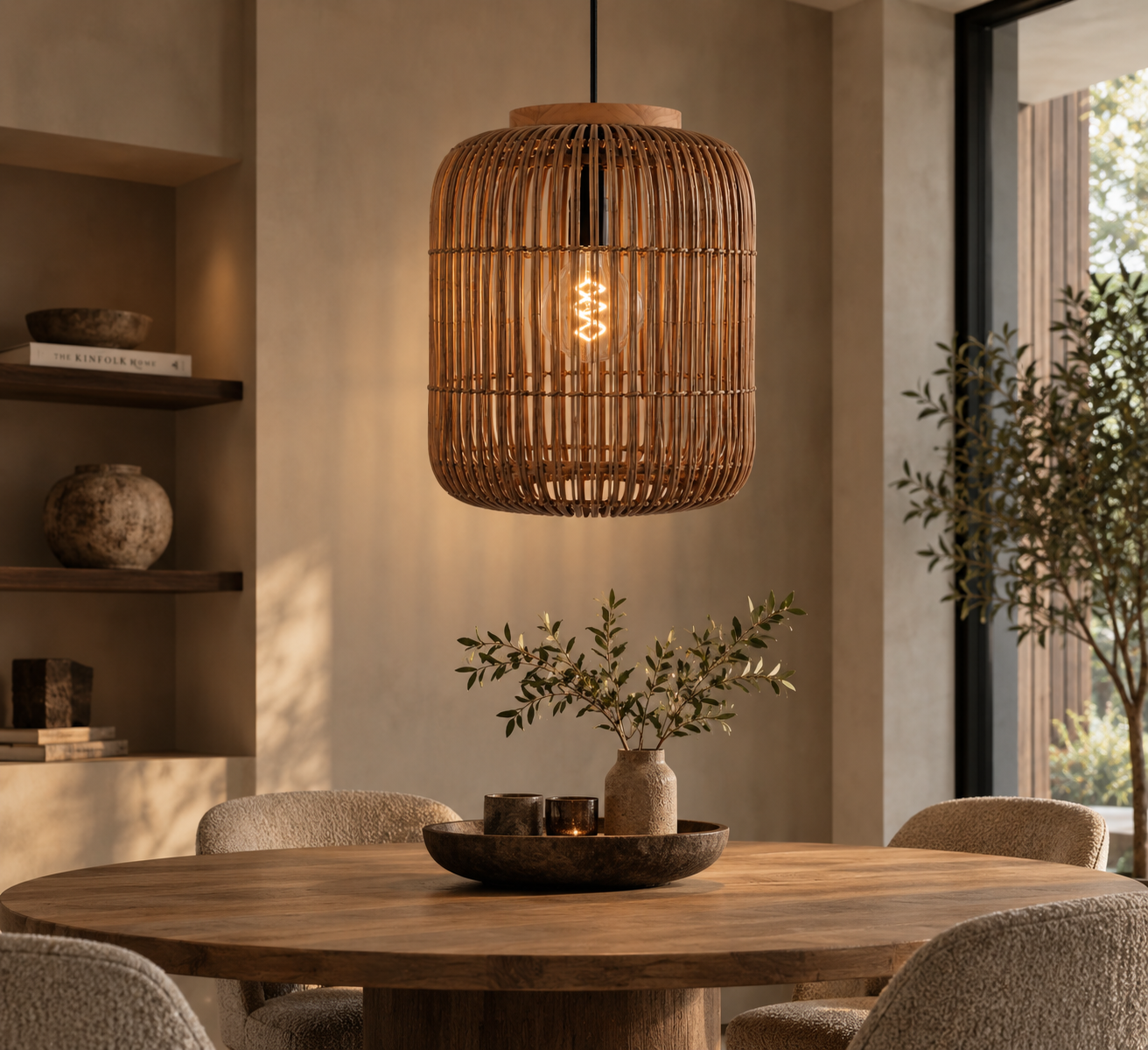 Natuurlijke hanglamp BARREL Ø35 cm | Bright Brown