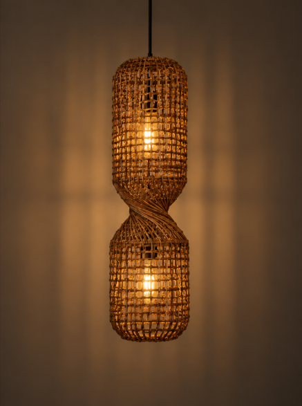 Natuurlijke hanglamp TWISTER KOI 25x25x75 | Teak hout