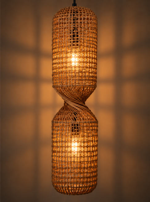 Natuurlijke hanglamp TWISTER KOI 30x30x130 | Teak hout