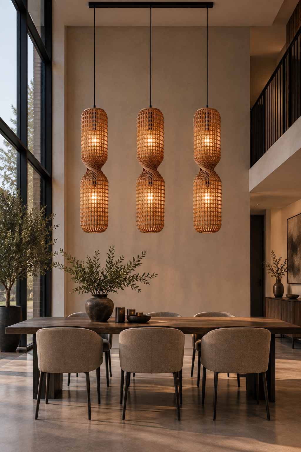 Natuurlijke hanglamp TWISTER KOI 30x30x130 | Teak hout