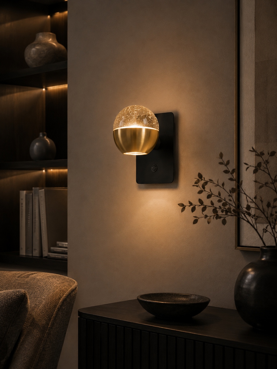Moderne wandlamp BELLUNO | Messing/Amber