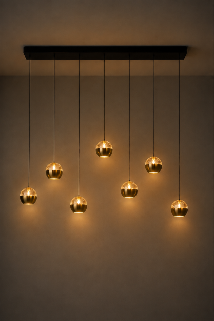 Moderne hanglamp BELLUNO 8-lichts | Messing/Amber