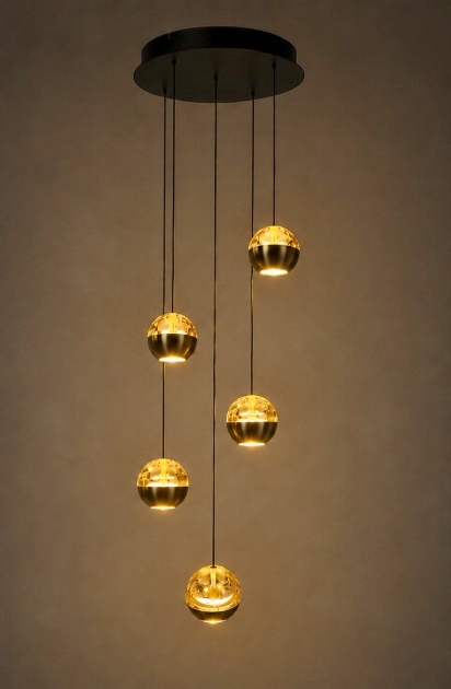 Moderne hanglamp BELLUNO 5-lichts rond | Messing/Amber