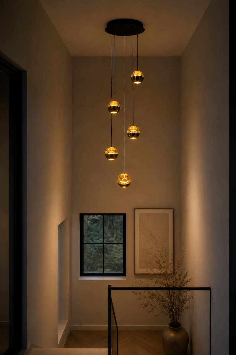 Moderne hanglamp BELLUNO 5-lichts rond | Messing/Amber