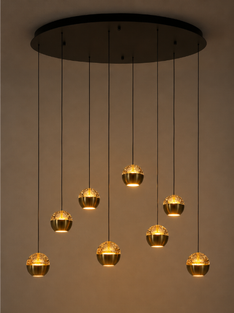 Moderne hanglamp BELLUNO 8-lichts ovaal | Messing/Amber
