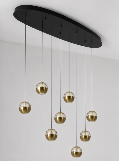 Moderne hanglamp BELLUNO 8-lichts ovaal | Messing/Amber
