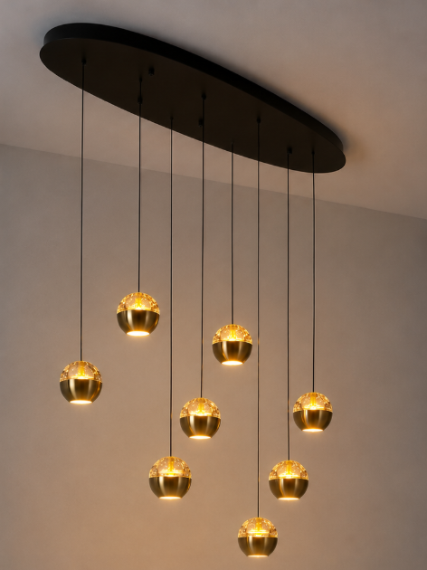 Moderne hanglamp BELLUNO 8-lichts ovaal | Messing/Amber