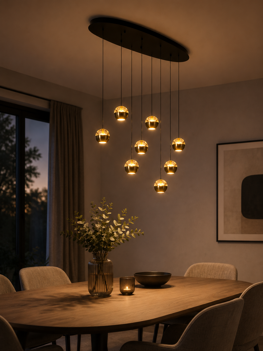 Moderne hanglamp BELLUNO 8-lichts ovaal | Messing/Amber