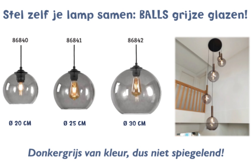 Los glas BALLS donkergrijs | Ø 30 cm