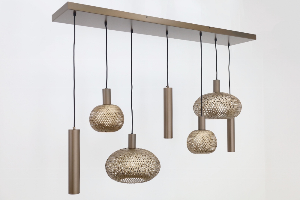 Hanglamp BAMBOO 130 x 25 cm 7-lichts brushed brown copper | Compleet