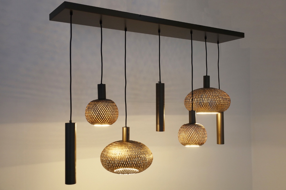 Hanglamp BAMBOO 130 x 25 cm 7-lichts brushed brown copper | Compleet