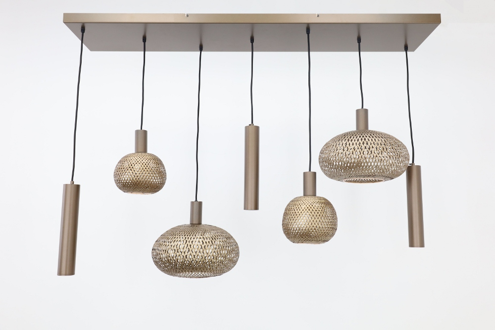 Hanglamp BAMBOO 130 x 25 cm 7-lichts brushed brown copper | Compleet