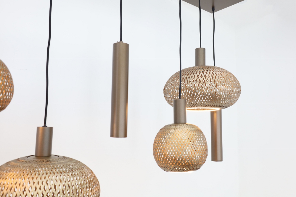 Hanglamp BAMBOO 130 x 25 cm 7-lichts brushed brown copper | Compleet