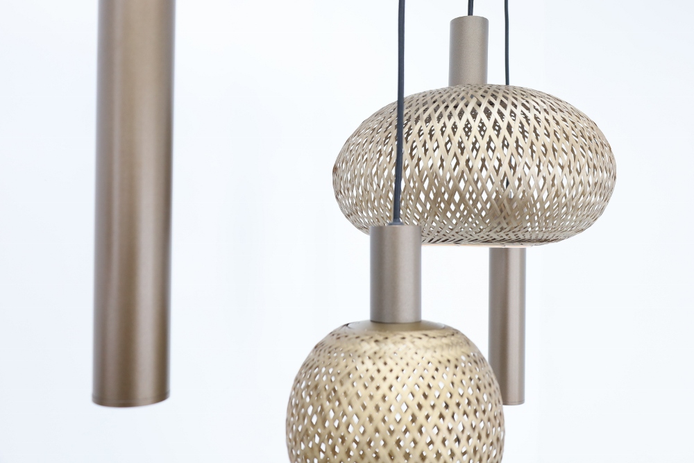 Hanglamp BAMBOO 130 x 25 cm 7-lichts brushed brown copper | Compleet