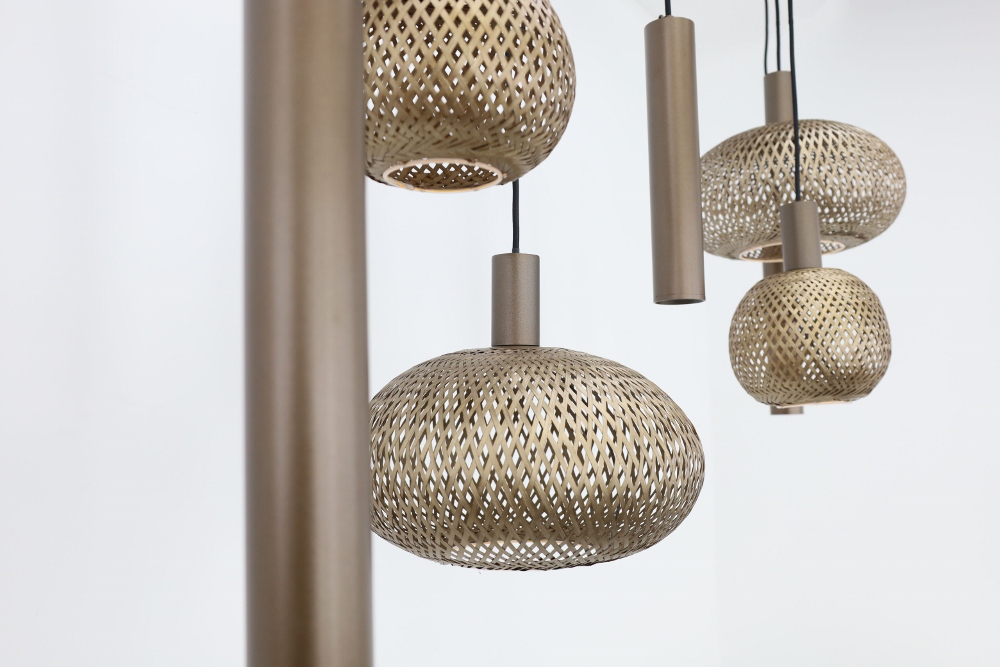 Hanglamp BAMBOO 130 x 25 cm 7-lichts brushed brown copper | Compleet