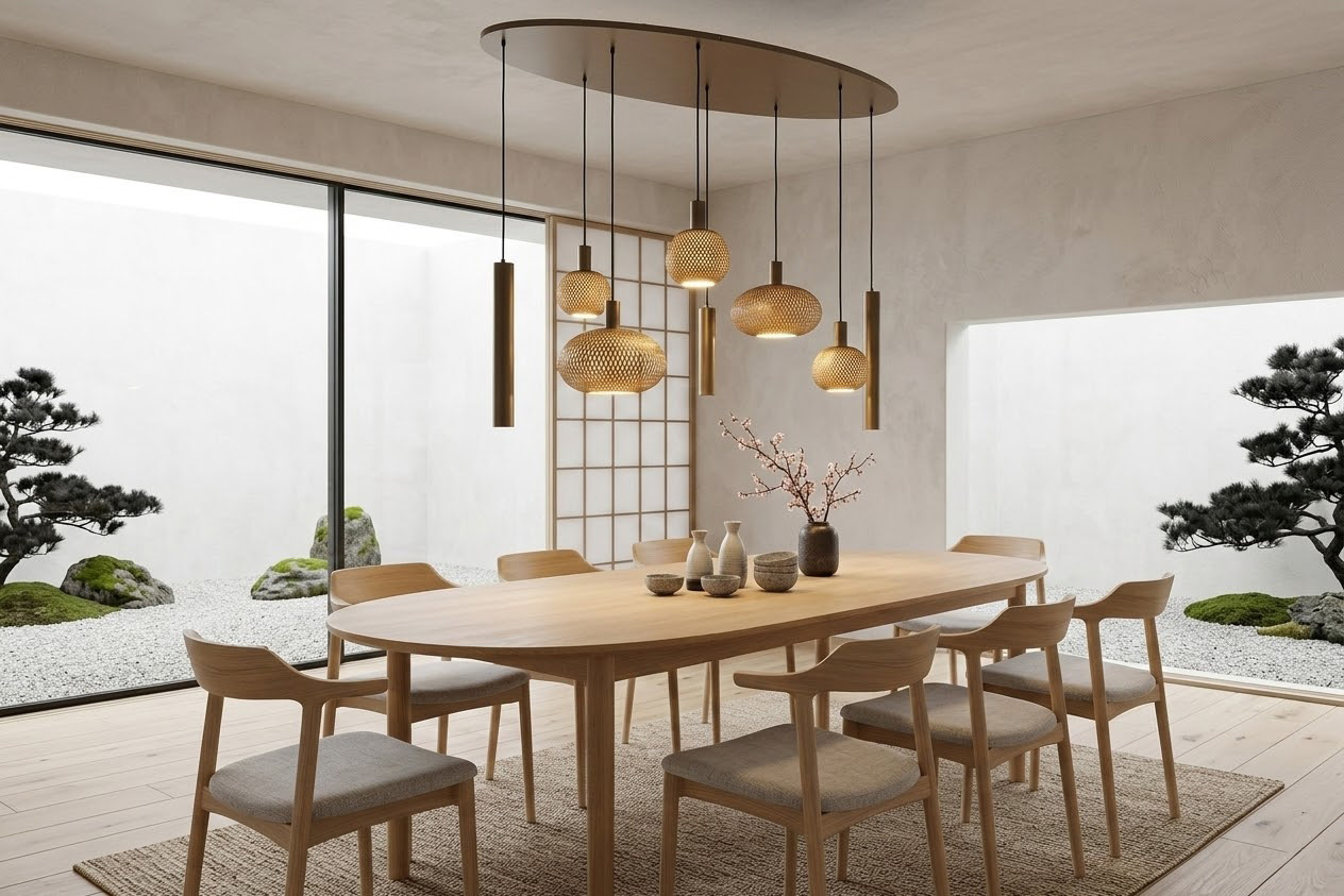 Hanglamp BAMBOO ovaal 140 x 50 cm 8-lichts brushed brown copper | Compleet