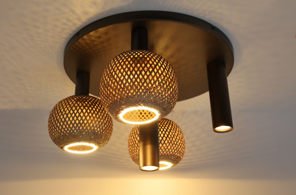 Plafondlamp BAMBOO Ø 50 cm 5-lichts brushed brown copper | Compleet