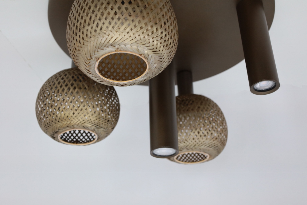 Plafondlamp BAMBOO Ø 50 cm 5-lichts brushed brown copper | Compleet