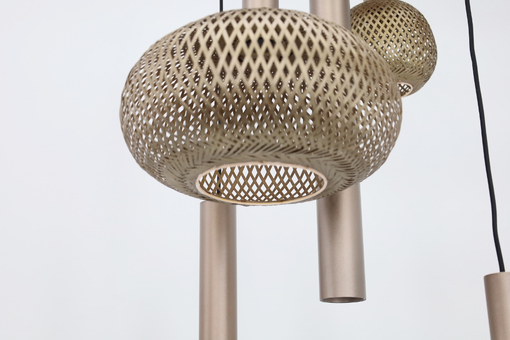 Hanglamp BAMBOO rond 50 cm 5-lichts champagne / brons | Compleet