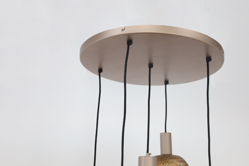 Hanglamp BAMBOO rond 50 cm 5-lichts champagne / brons | Compleet
