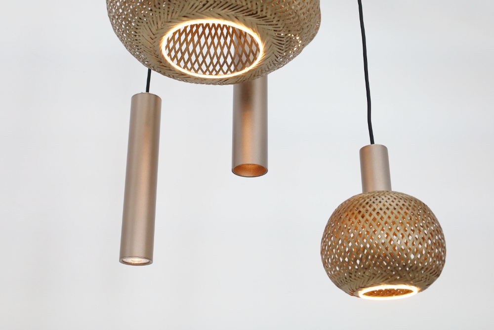 Hanglamp BAMBOO rond 50 cm 5-lichts champagne / brons | Compleet