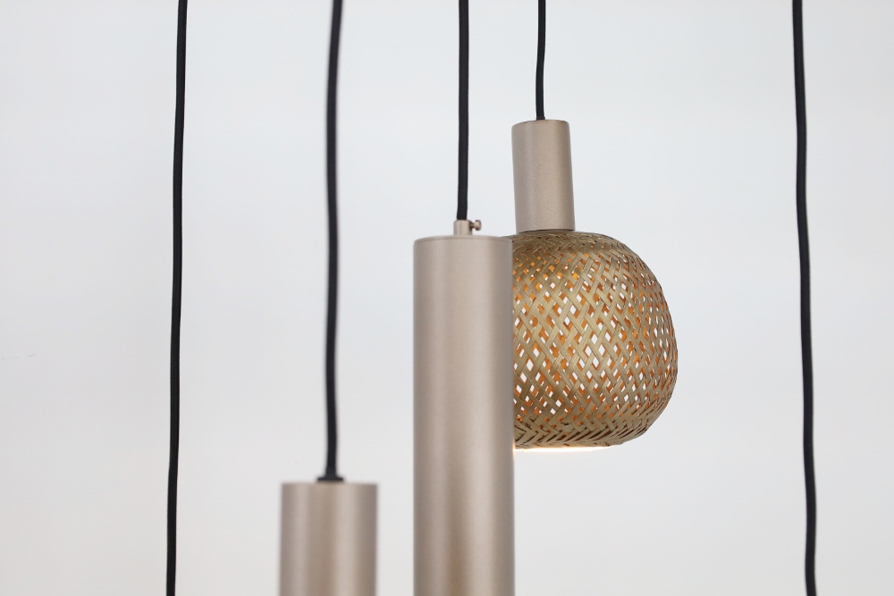 Hanglamp BAMBOO rond 50 cm 5-lichts champagne / brons | Compleet