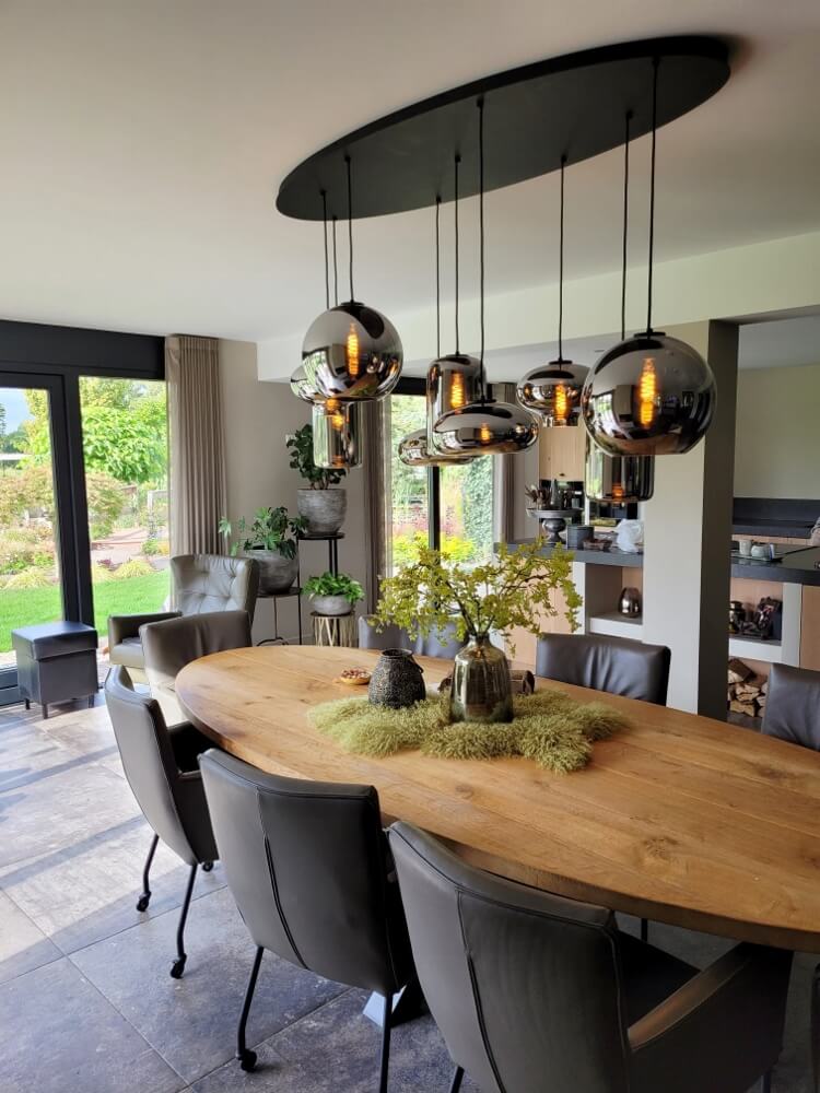 9-lichts hanglamp BY EEFFY metallic smoke zwart | Ovaal 160 cm