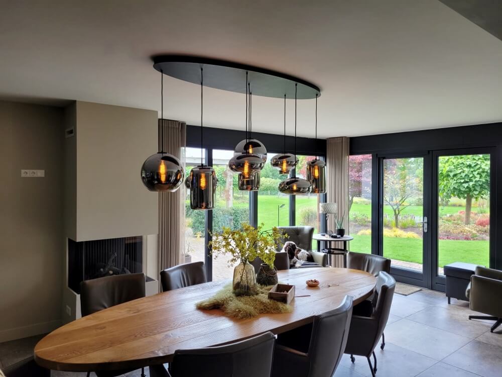 9-lichts hanglamp BY EEFFY metallic smoke zwart | Ovaal 160 cm
