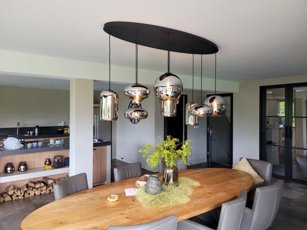 9-lichts hanglamp BY EEFFY metallic smoke zwart | Ovaal 160 cm