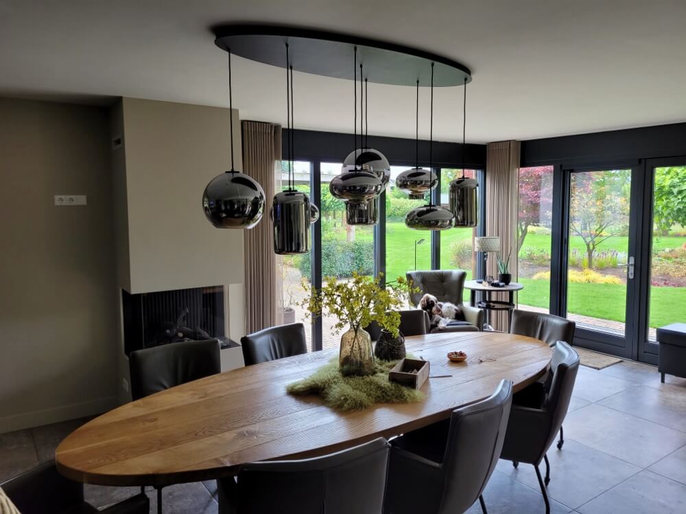 9-lichts hanglamp BY EEFFY metallic smoke zwart | Ovaal 160 cm