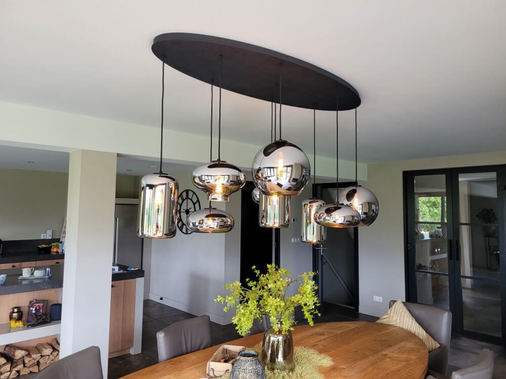 9-lichts hanglamp BY EEFFY metallic smoke zwart | Ovaal 160 cm