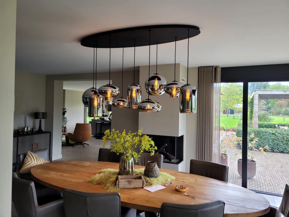 9-lichts hanglamp BY EEFFY metallic smoke zwart | Ovaal 160 cm