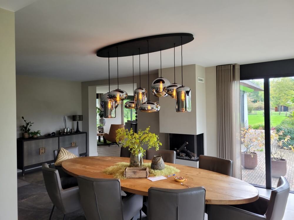 9-lichts hanglamp BY EEFFY metallic smoke zwart | Ovaal 160 cm
