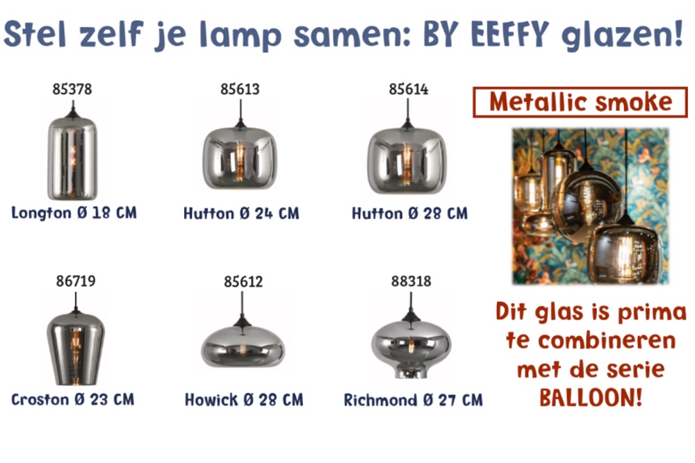 Los glas BY EEFFY metallic smoke zwart | Hutton Ø 28 cm