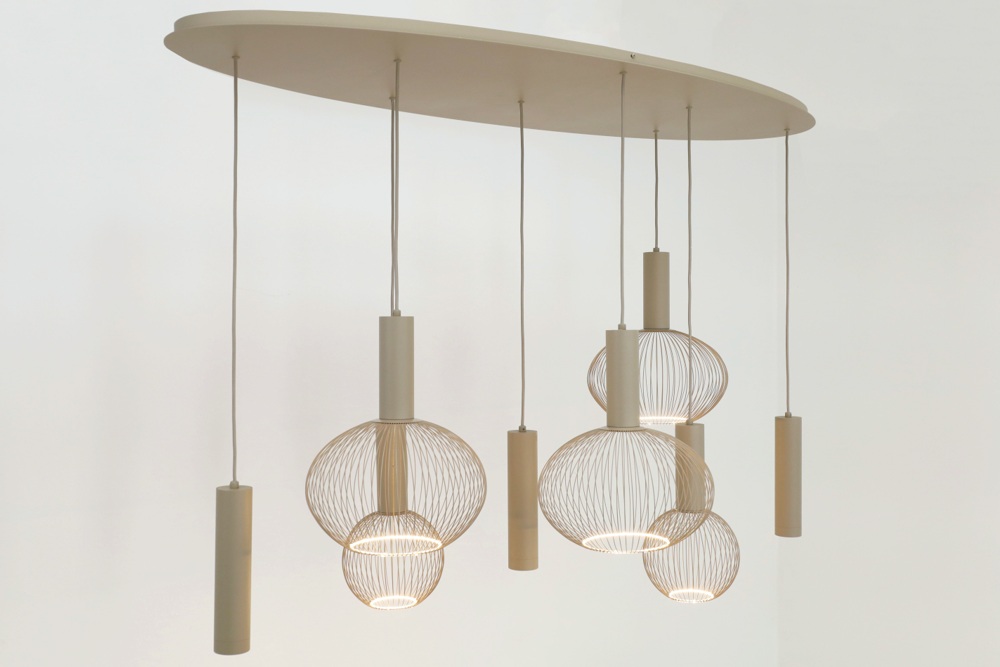 Hanglamp FILO ovaal 140 x 50 cm 8-lichts zand / quartz | Compleet