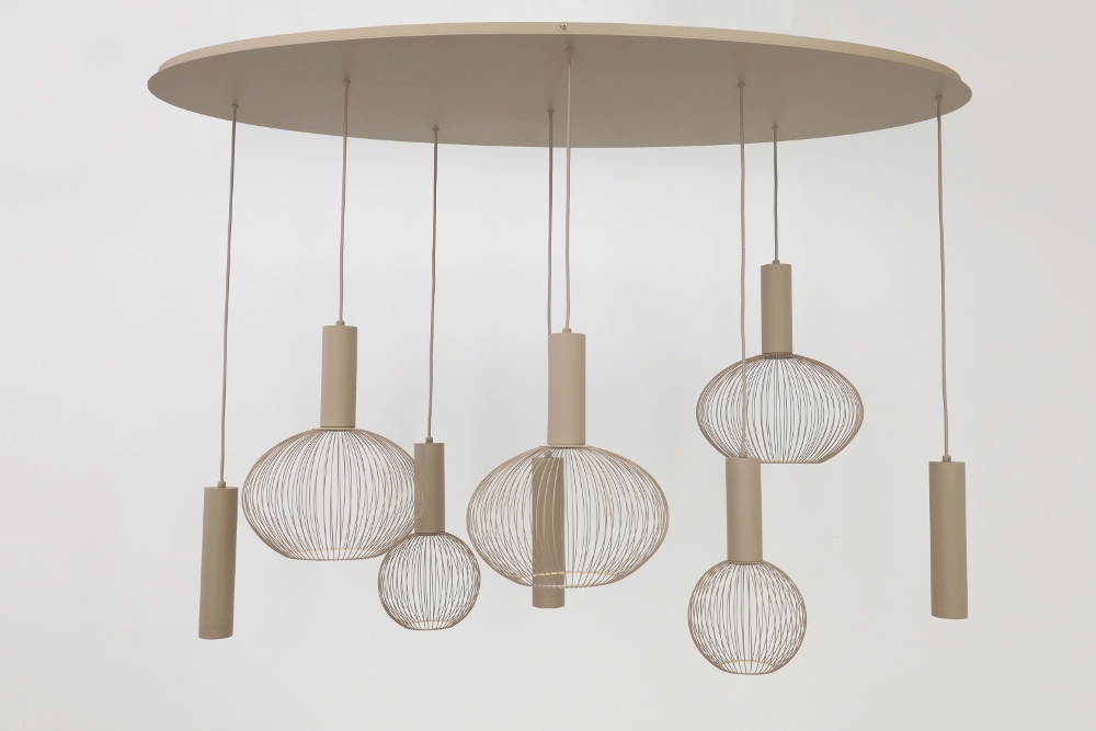Hanglamp FILO ovaal 140 x 50 cm 8-lichts zand / quartz | Compleet