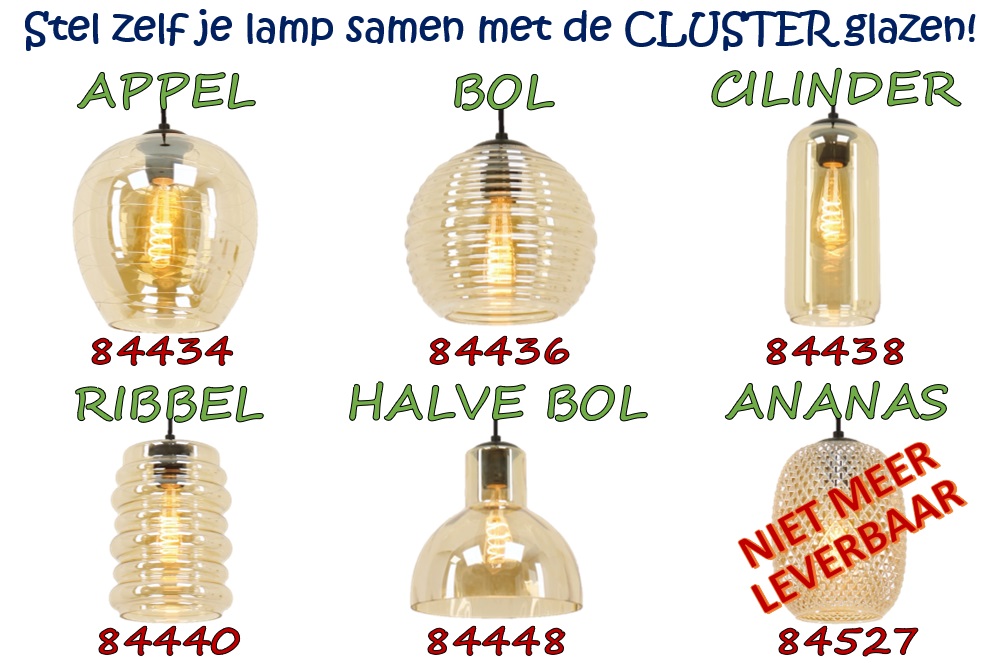 Zwarte hanglamp CLUSTER GOLD 5-lichts rond 45 cm | Snoerlengte 350 cm