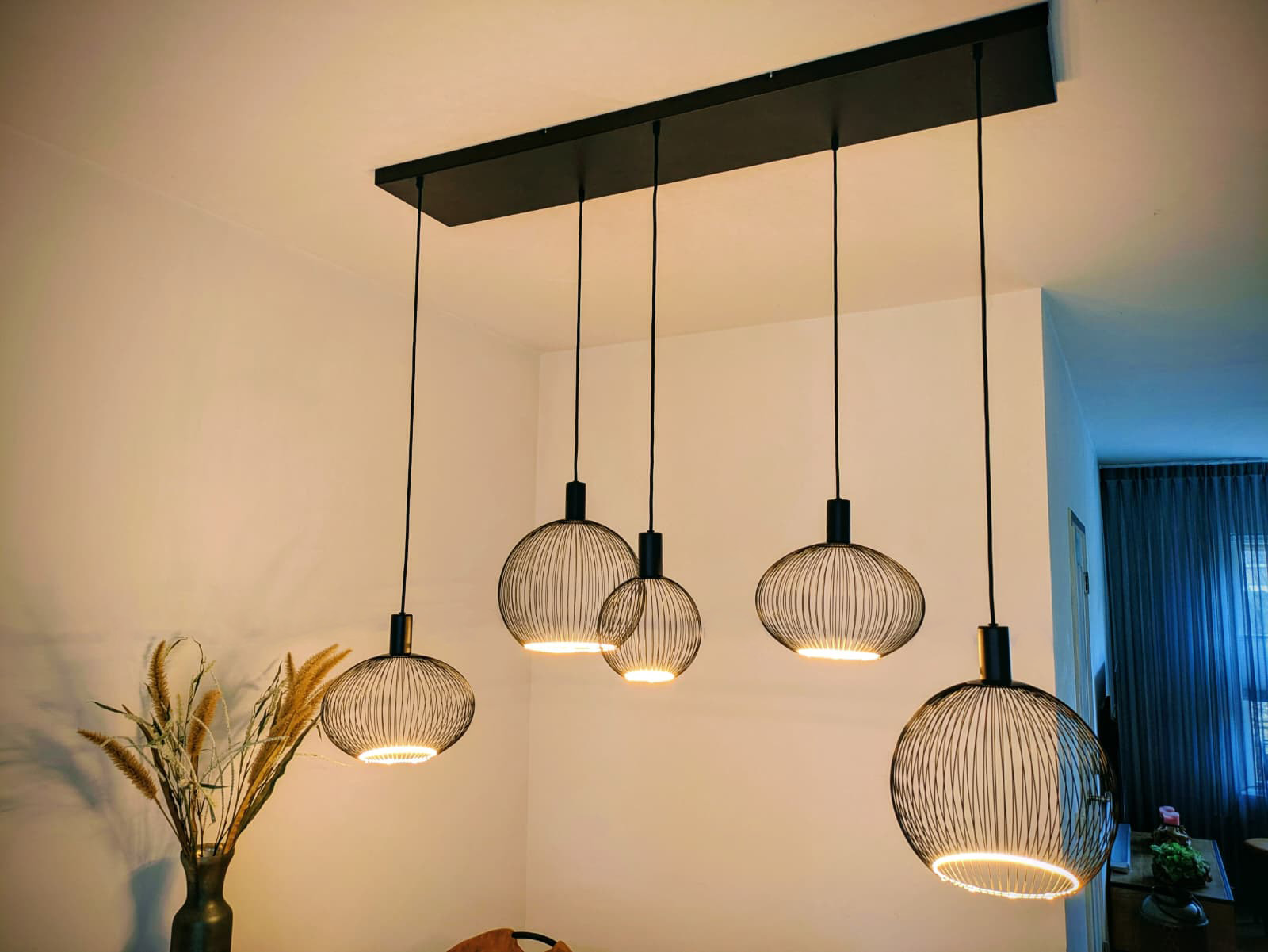 Hanglamp FILO 130 x 25 cm 5-lichts zwart | Compleet