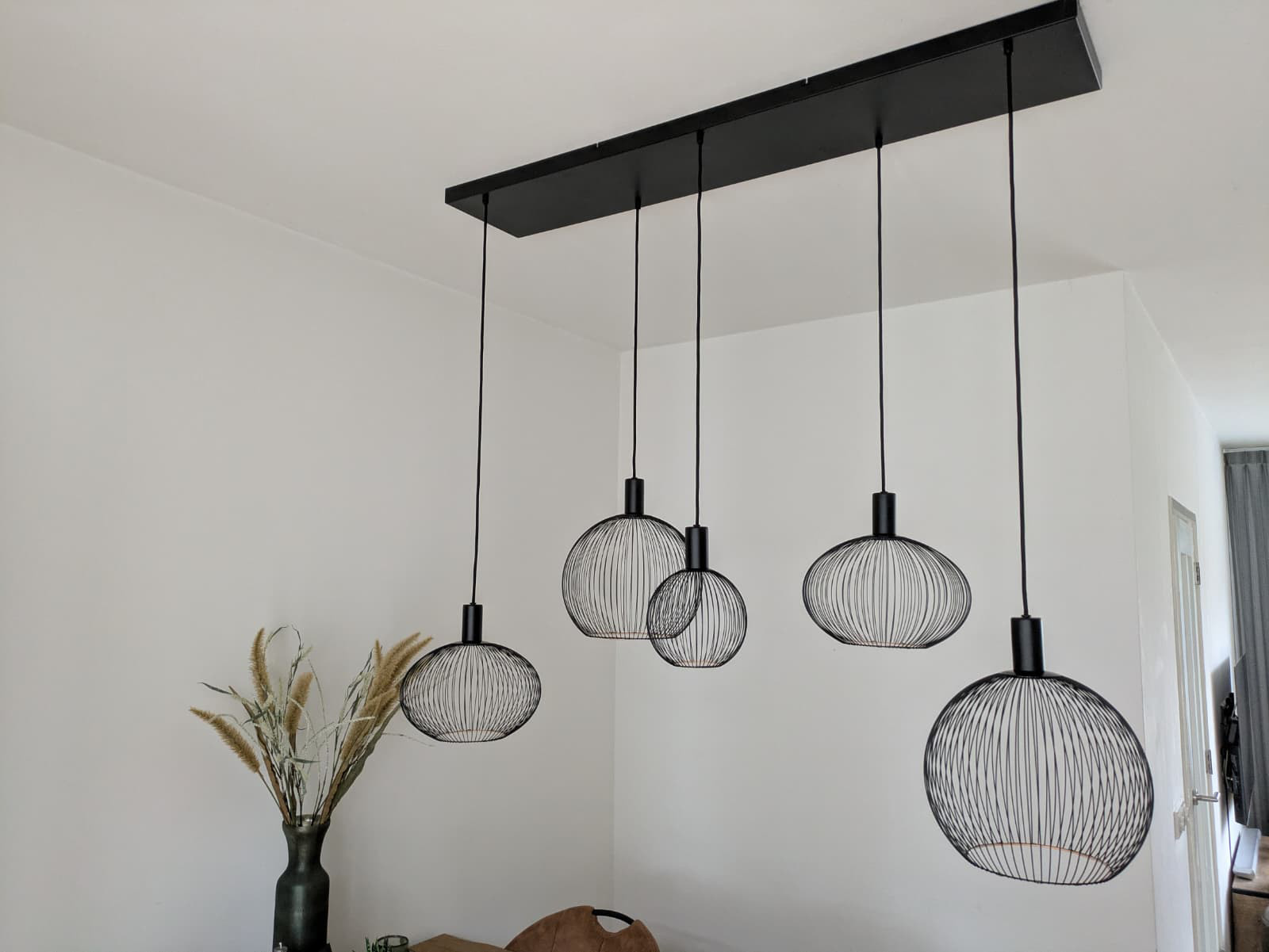 Hanglamp FILO 130 x 25 cm 5-lichts zwart | Compleet