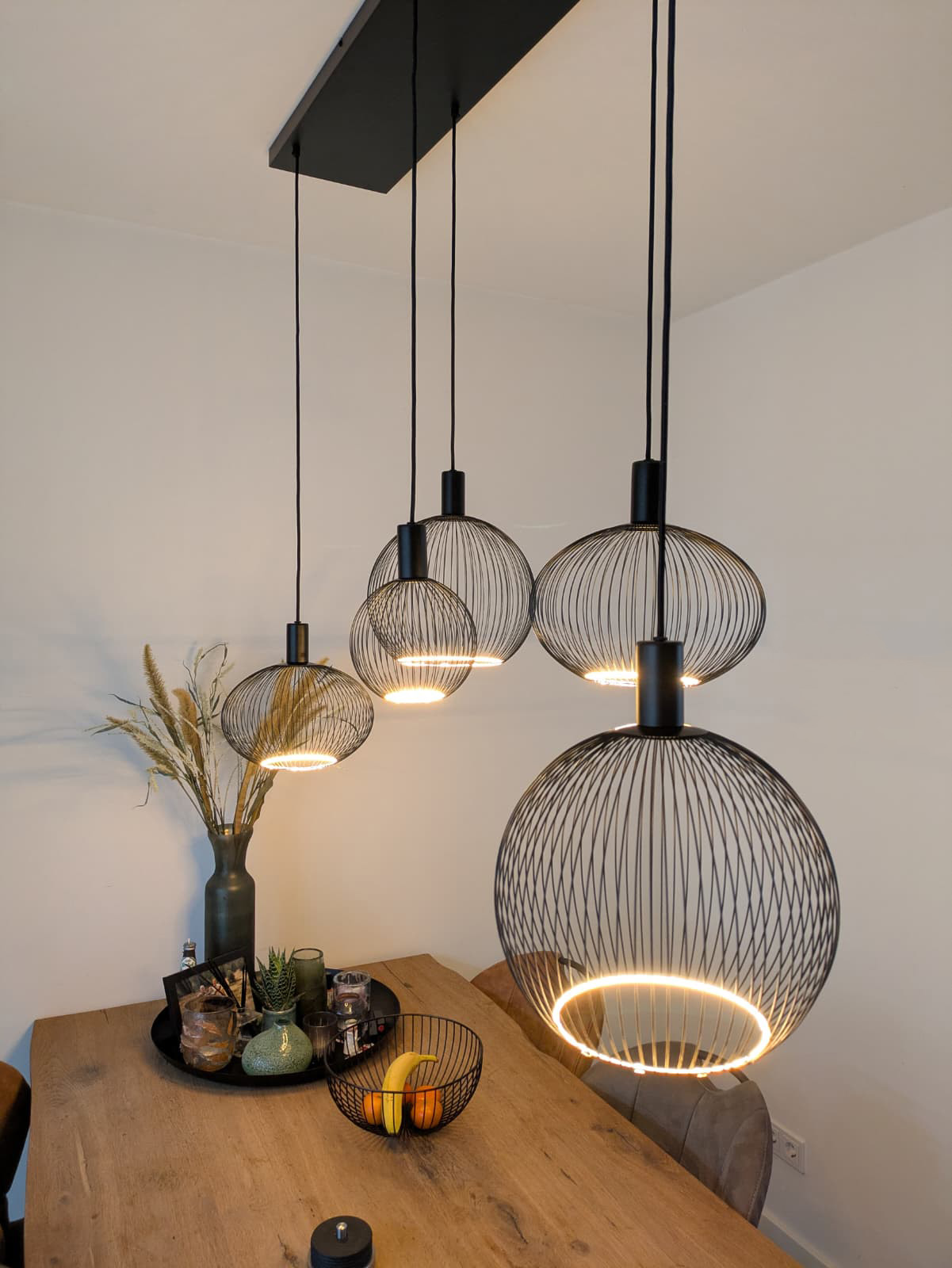 Hanglamp FILO 130 x 25 cm 5-lichts zwart | Compleet