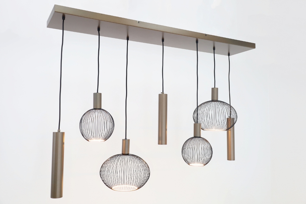 Hanglamp FILO 130 x 25 cm 7-lichts brushed brown copper | Compleet