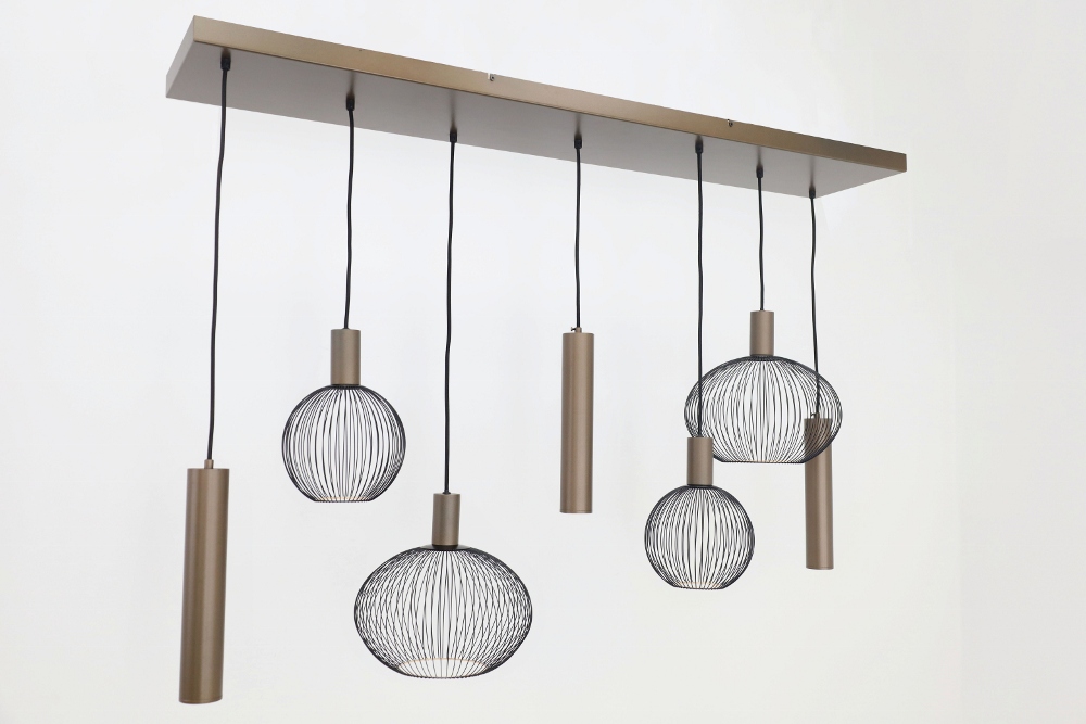 Hanglamp FILO 130 x 25 cm 7-lichts brushed brown copper | Compleet