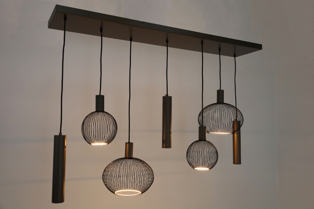 Hanglamp FILO 130 x 25 cm 7-lichts brushed brown copper | Compleet