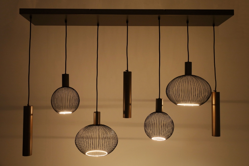 Hanglamp FILO 130 x 25 cm 7-lichts brushed brown copper | Compleet
