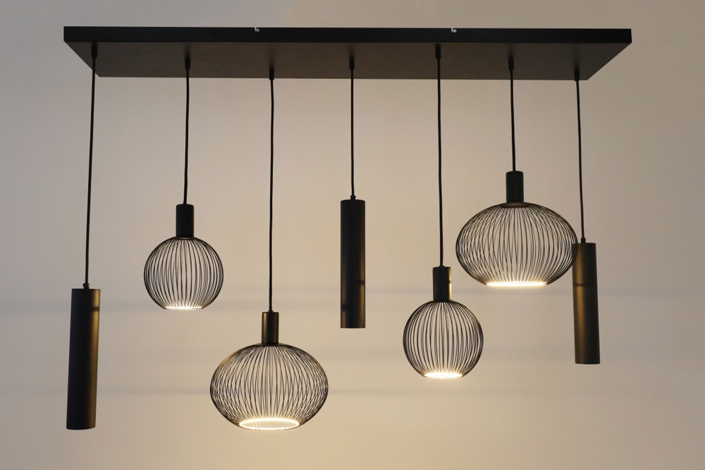 Hanglamp FILO 130 x 25 cm 7-lichts zwart | Compleet