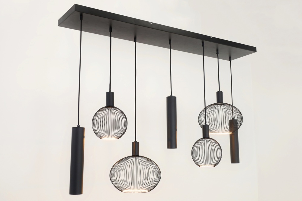Hanglamp FILO 130 x 25 cm 7-lichts zwart | Compleet
