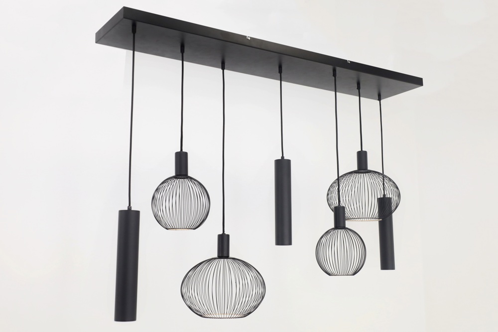Hanglamp FILO 130 x 25 cm 7-lichts zwart | Compleet