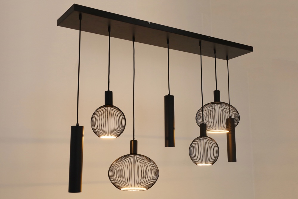 Hanglamp FILO 130 x 25 cm 7-lichts zwart | Compleet